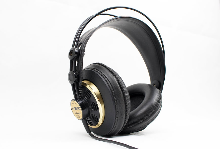 Black and Gold Retro Studio Headphones on White Background
