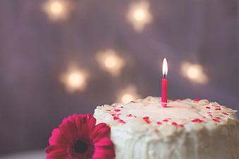 Birthday Cake with Candle and Flower