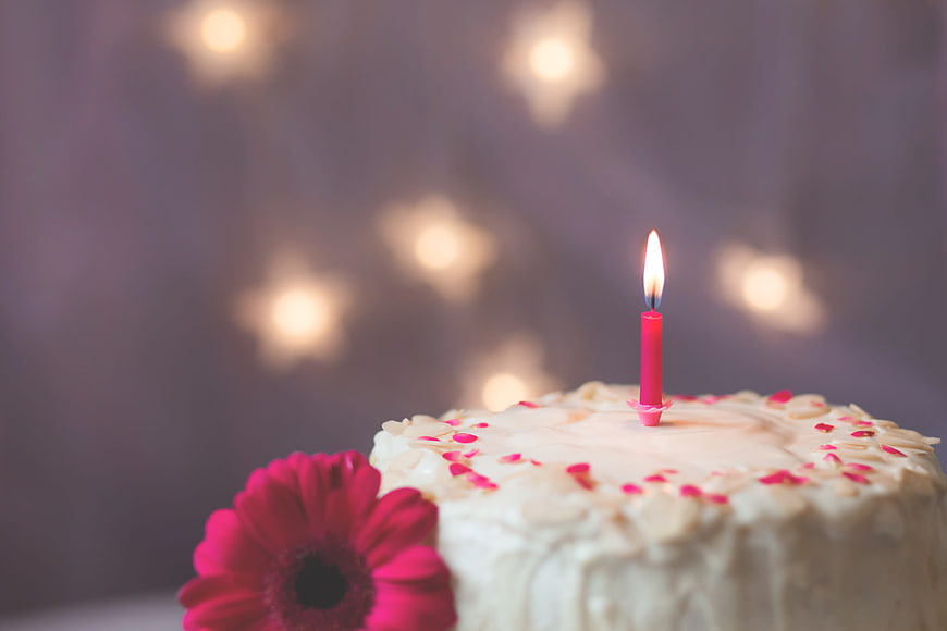 Birthday Cake with Candle and Flower