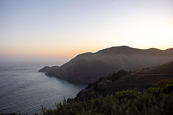 Serene Coastal Mountain Landscape at Dusk