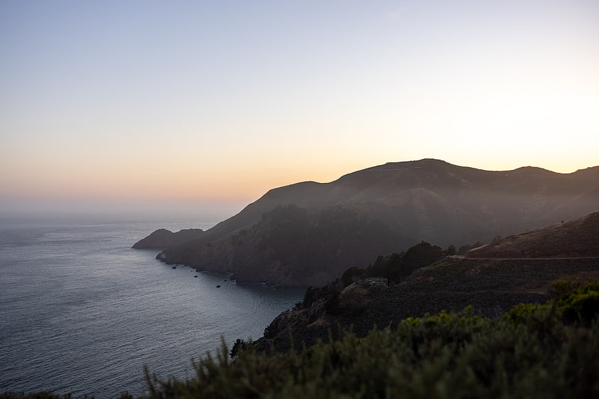 Serene Coastal Mountain Landscape at Dusk