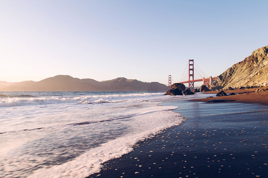 Golden Gate Bridge View from Baker Beach at Sunset