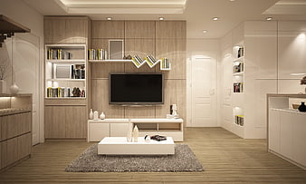 Modern Minimalist Living Room Interior Design With Wood Paneling
