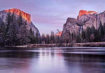 Yosemite Valley Sunset with Bridalveil Fall and Merced River Reflection