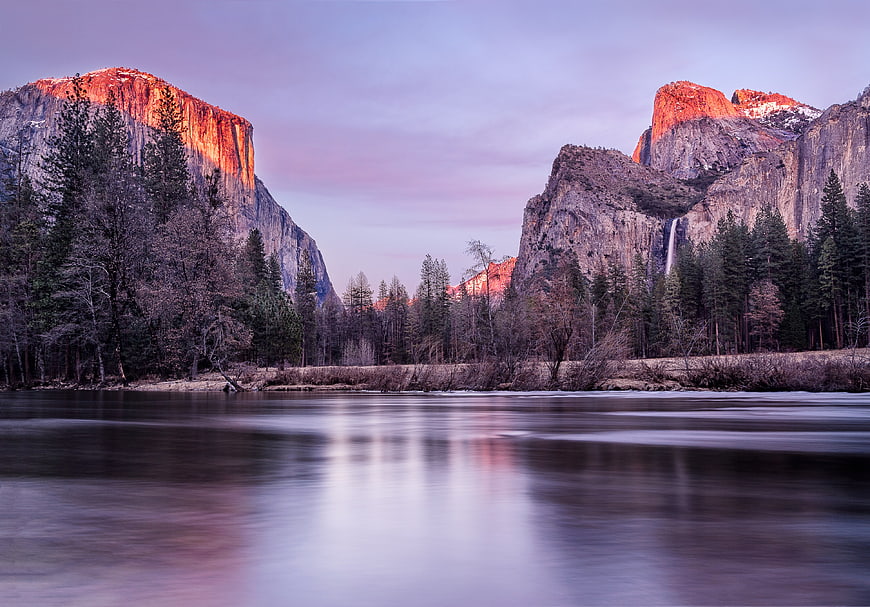 Yosemite Valley Sunset with Bridalveil Fall and Merced River Reflection