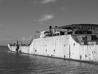 Abandoned shipwreck in black and white