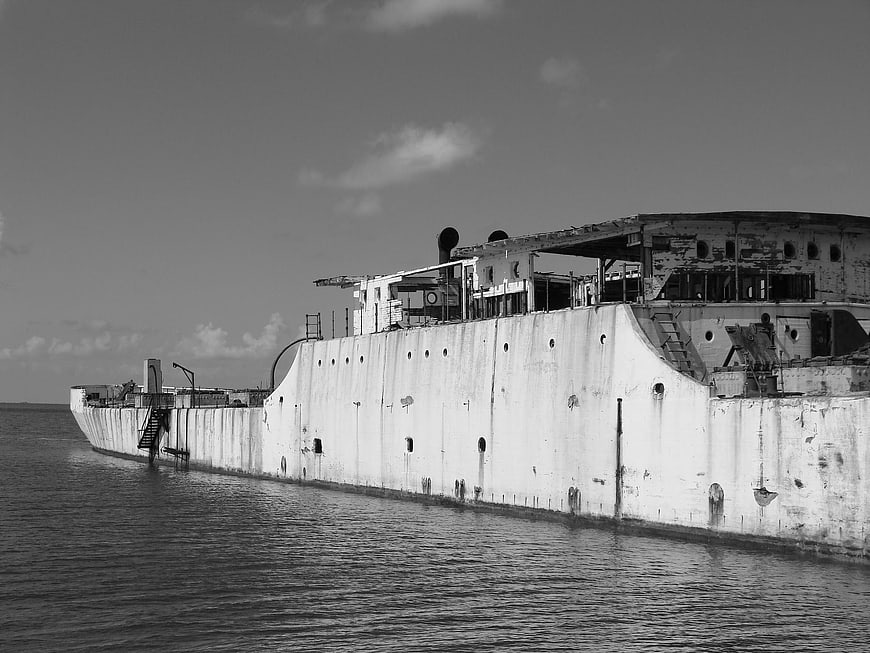 Abandoned shipwreck in black and white