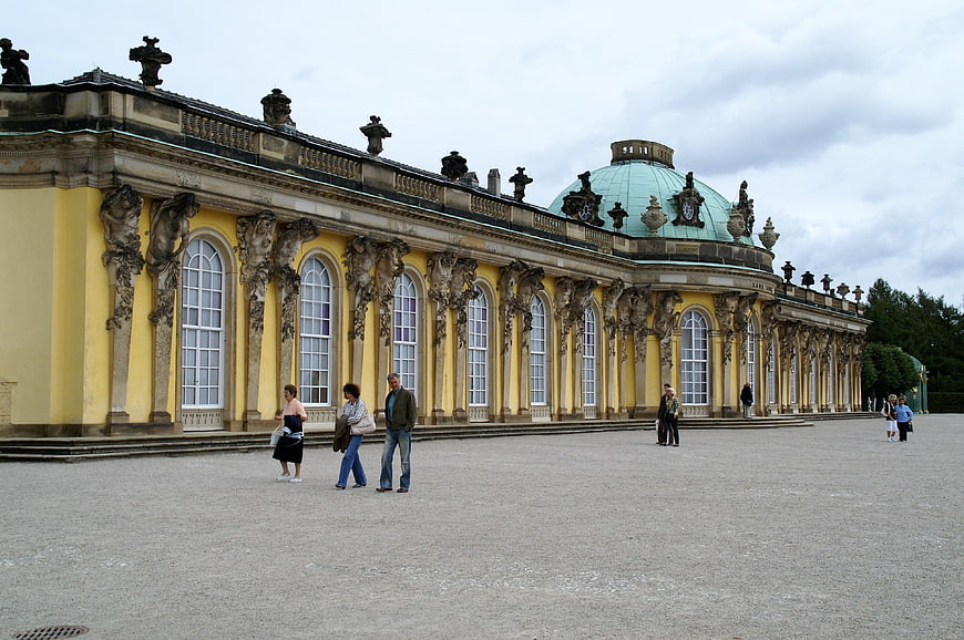 Sanssouci Palace in Potsdam, Germany with tourists