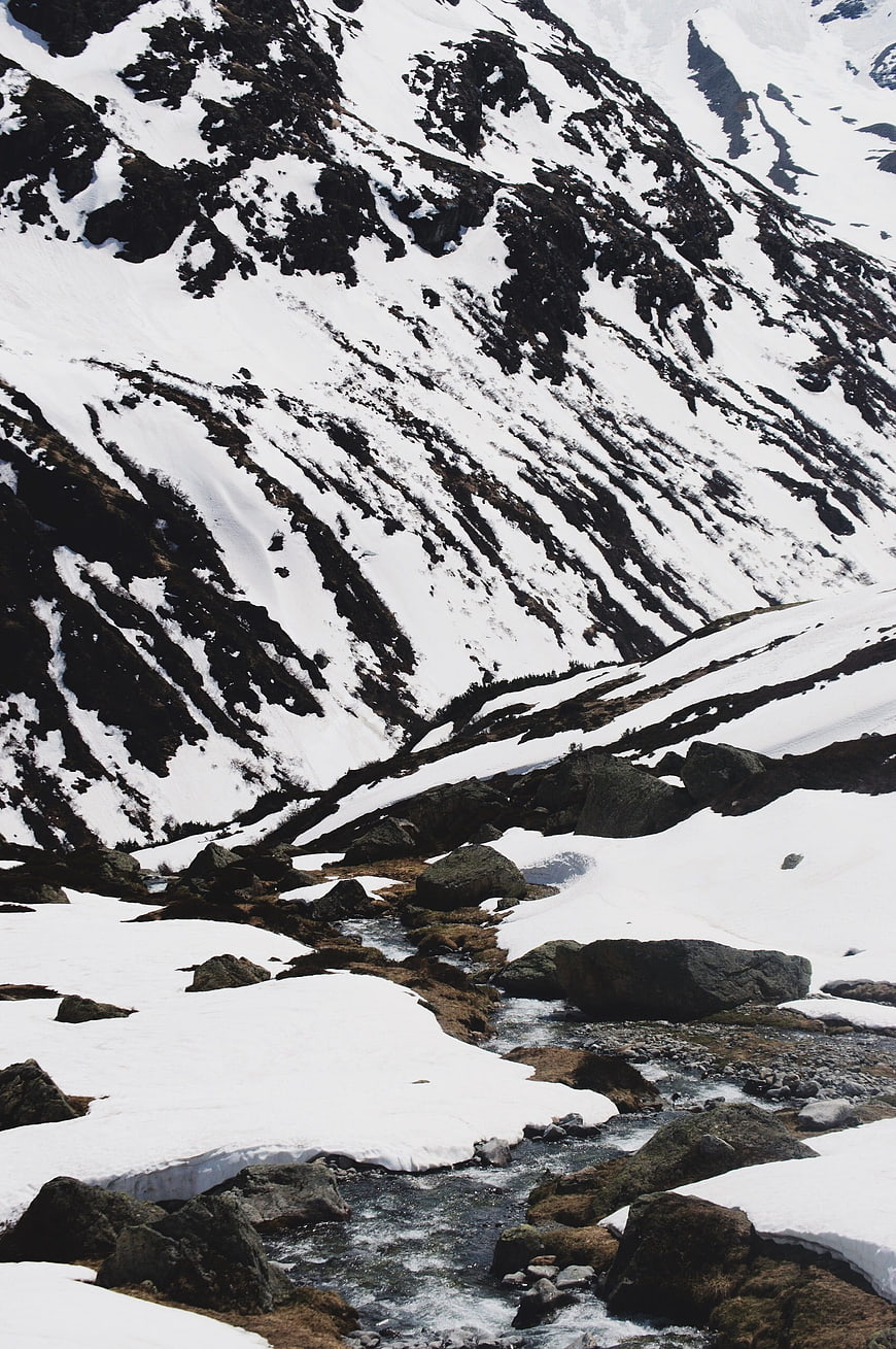 Snowy Mountain Stream in the Swiss Alps Landscape