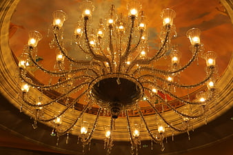 Grand Crystal Chandelier in Ornate Ceiling Dome