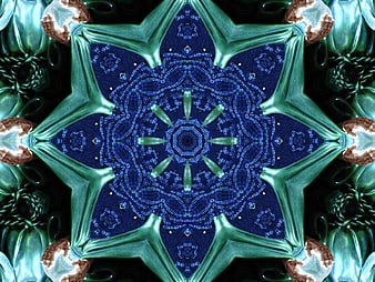 Abstract blue and green kaleidoscope star pattern design