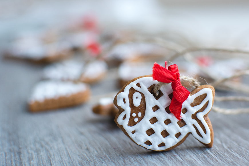 Traditional Gingerbread Fish Christmas Cookie with Red Ribbon