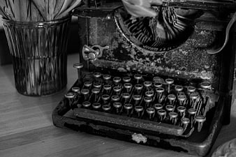 Vintage Typewriter Close-Up in Black and White