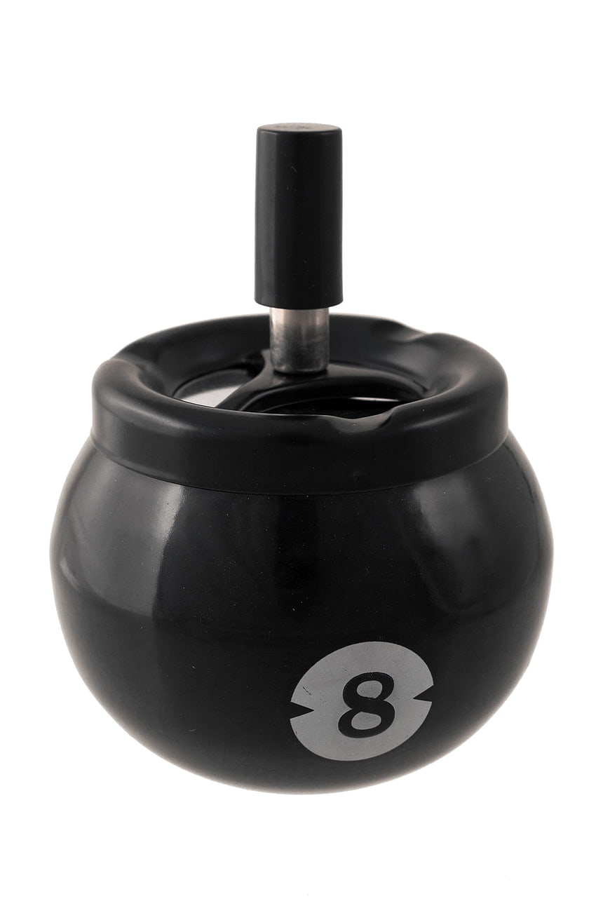 Black 8-Ball Billiards Ashtray On White Background