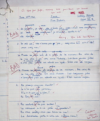 Vintage 1961 French Exam Paper with Teacher Corrections