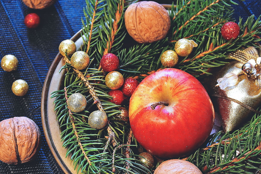 Christmas Apple with Walnuts and Pine Branches