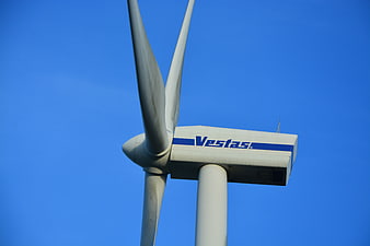 Vestas Wind Turbine Against Blue Sky