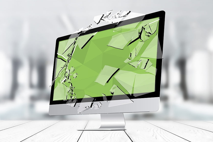 Broken Computer Monitor Screen with Shattered Glass Effect