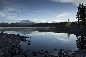 Serene Mountain Lake Reflection with Snow-Capped Peaks