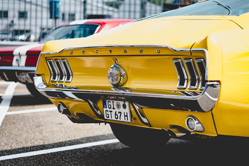 Rear Detail of Classic Yellow Ford Mustang GT