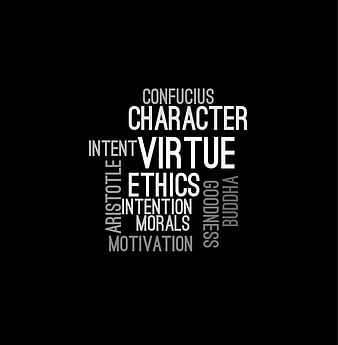 Virtue Ethics Word Cloud on Black Background