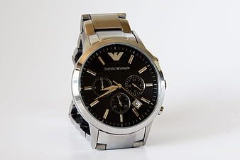 Emporio Armani Men's Chronograph Watch With Black Dial And Silver Bracelet