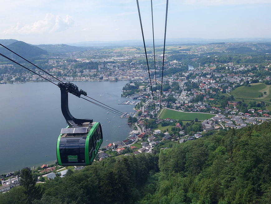 Green Cable Car Over Lake Traunsee and Gmunden