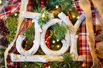 Rustic Joy Christmas Ornament on Pine Tree