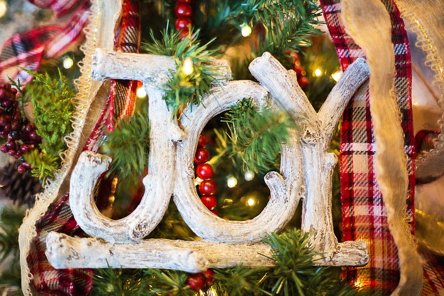 Rustic Joy Christmas Ornament on Pine Tree