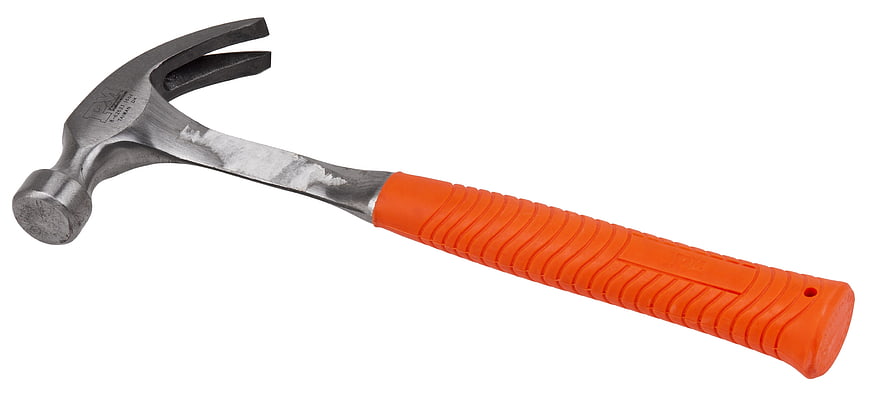 Orange handled claw hammer on white background