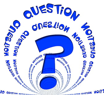 Blue Question Mark Spiral Text Concept on White Background