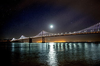 Istanbul Bosphorus Bridge Night Sky Moon Reflection
