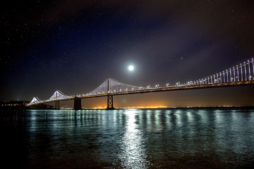 Istanbul Bosphorus Bridge Night Sky Moon Reflection