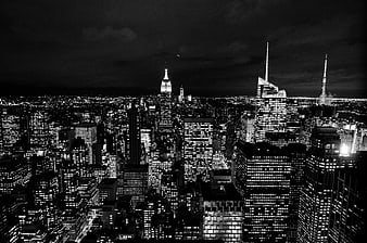 Black and White New York City Skyline at Night