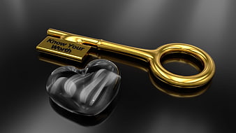 Golden Key with 'Know Your Worth' and Glass Heart