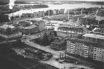 Aerial Black and White View of Tampere Finland Cityscape