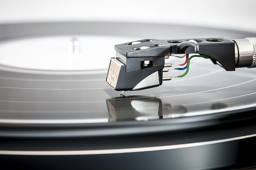 Close-up of Turntable Stylus on Vinyl Record