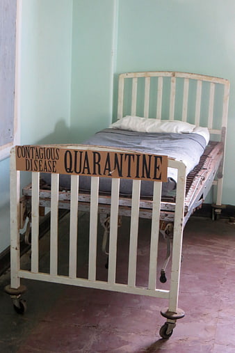 Vintage Hospital Bed with Quarantine Sign