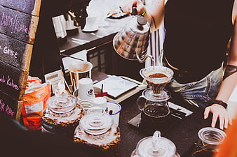 Barista Pouring Hot Water for Pour-Over Coffee
