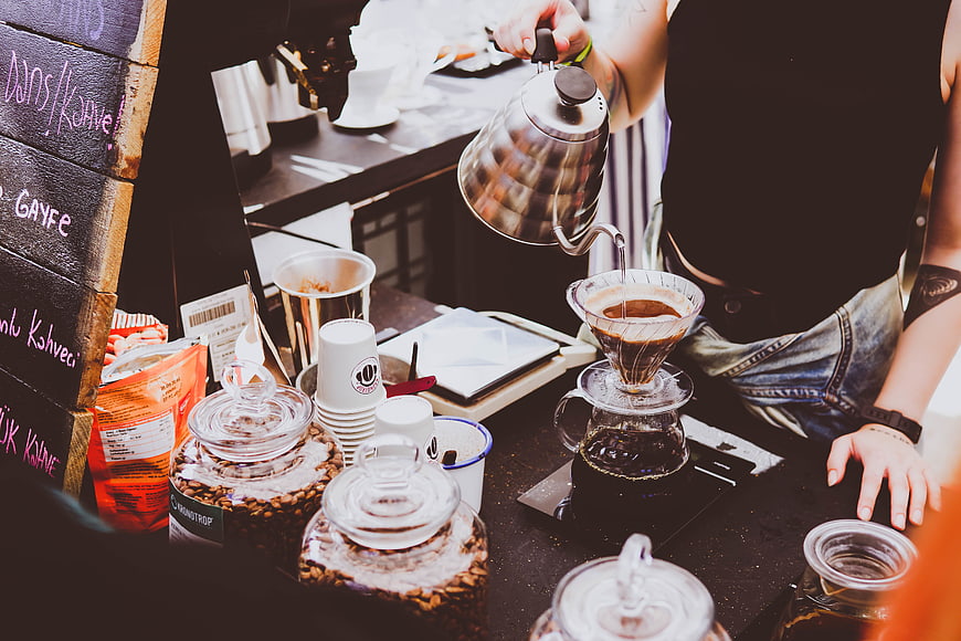 Barista Pouring Hot Water for Pour-Over Coffee