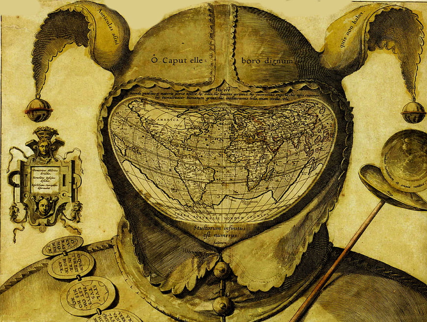 Vintage Jester Map Illustration with World Geography