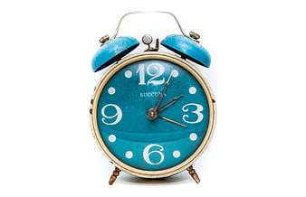 Vintage Blue Alarm Clock on White Background