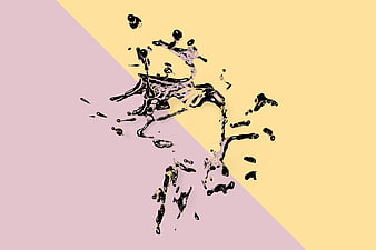 Abstract black liquid splash on pastel pink and yellow background