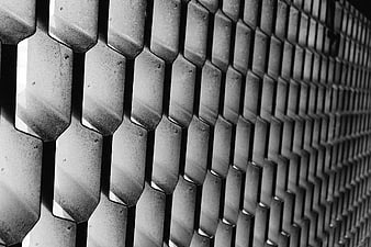 Grayscale Metal Cutout Wall with Hexagonal Pattern
