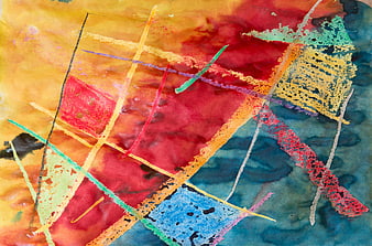 Abstract Watercolor Painting with Wax Resist Technique