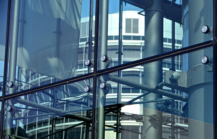 Modern Glass Facade with Metal Structural Supports