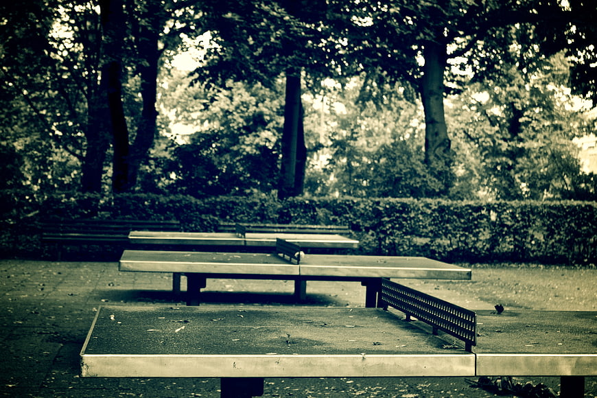 Empty Outdoor Table Tennis Tables in a Park