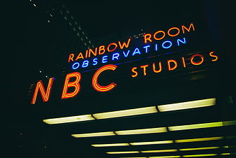 NBC Studios Rainbow Room Neon Sign at Night