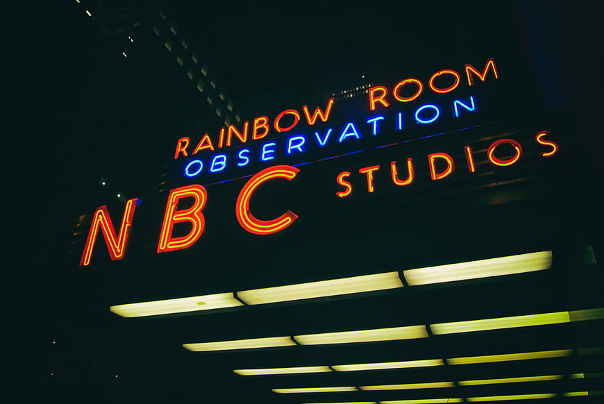 NBC Studios Rainbow Room Neon Sign at Night