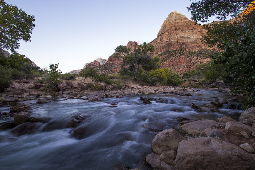 Smooth flowing Virgin River in Zion National Park, Utah